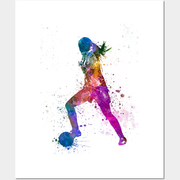 Girl playing soccer football player silhouette Wall Art by PaulrommerArt